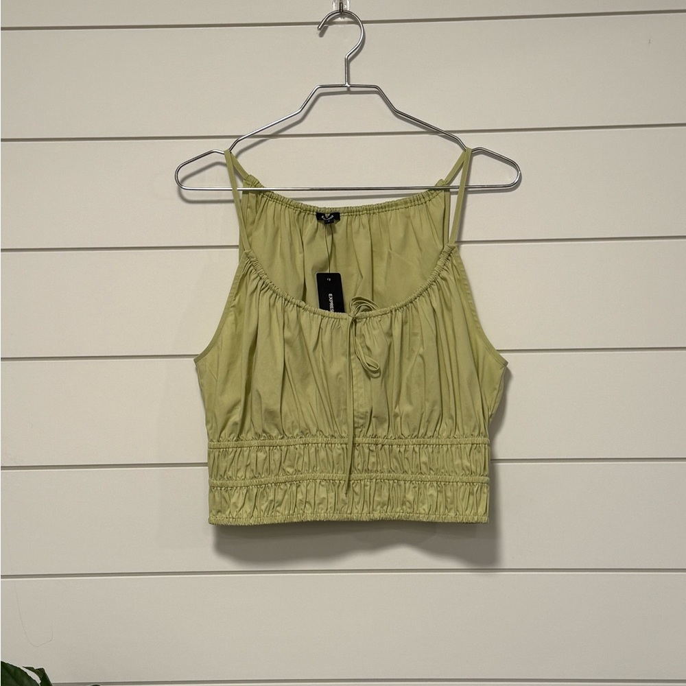 NWT Express Corset Smocked Camisole Tank Blouse Green Romantic Top Size M